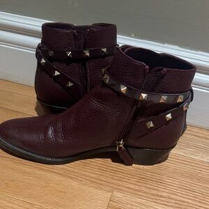 Women's Burgundy Studded Leather Ankle Boots